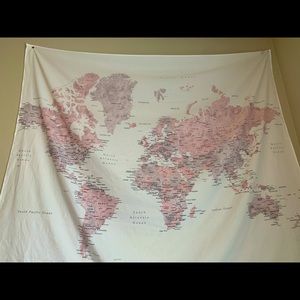 Pink world map tapestry